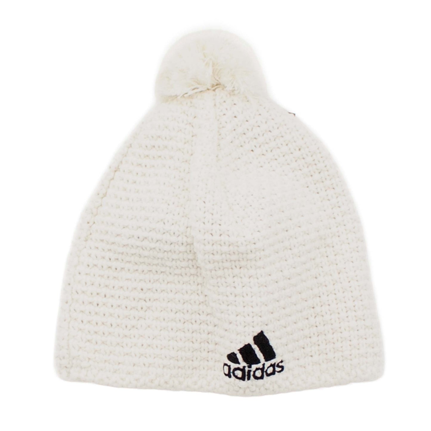 Brand Dealers Arena e.K. white crochet beanie with pom-pom and embroidered Adidas logo. Made from wool and acrylic with fleece lining.