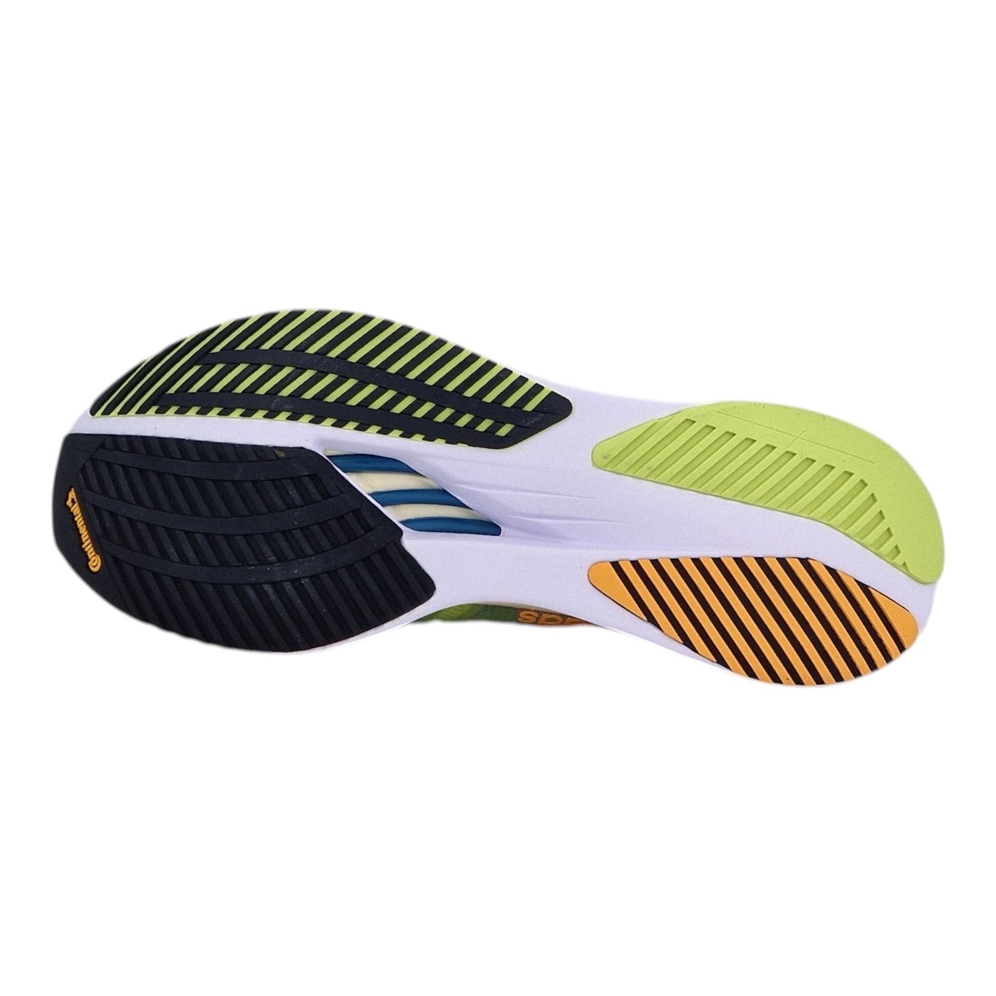 Brand Dealers Arena e.K. - BDA24 Adidas Adizero Boston 10 running shoe sole with black, lime green, and orange grip patterns.