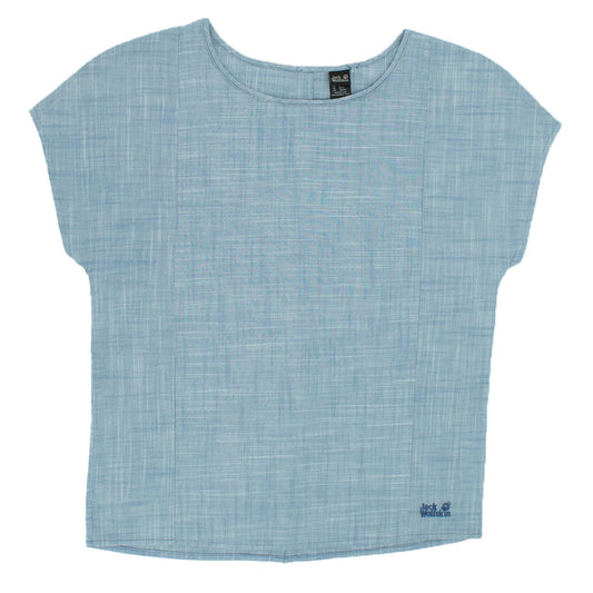 Jack Wolfskin Shirt Linen Look Top Damen kurzarm Bluse Blau 1402781-1588-1