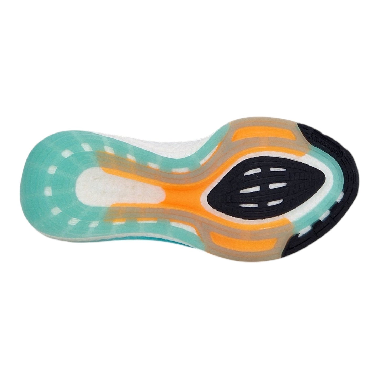 Brand Dealers Arena e.K. - BDA24 Adidas Ultraboost 22 running shoes sole with turquoise, orange, white and black accents.