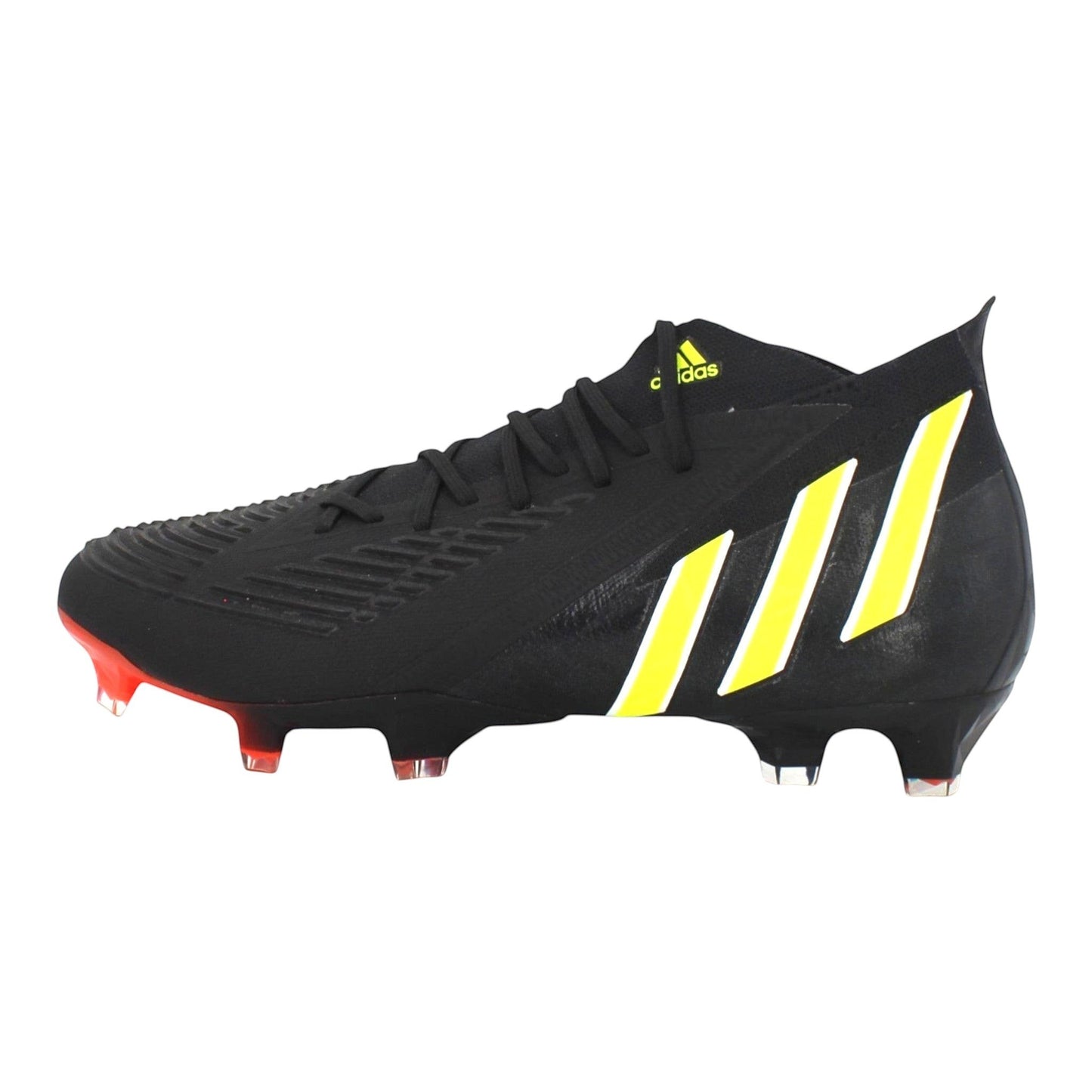 Brand Dealers Arena e.K. - BDA24 black Adidas Predator Edge.1 FG football boots with yellow stripes and red accents.
