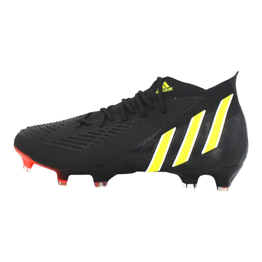 Brand Dealers Arena e.K. - BDA24 black Adidas Predator Edge.1 FG football boots with yellow stripes and red accents.