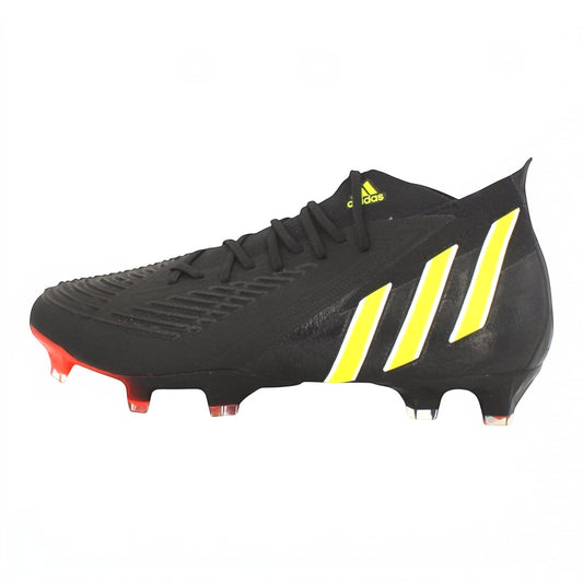 Brand Dealers Arena e.K. - BDA24 black Adidas Predator Edge.1 FG football boots with yellow stripes and red accents.