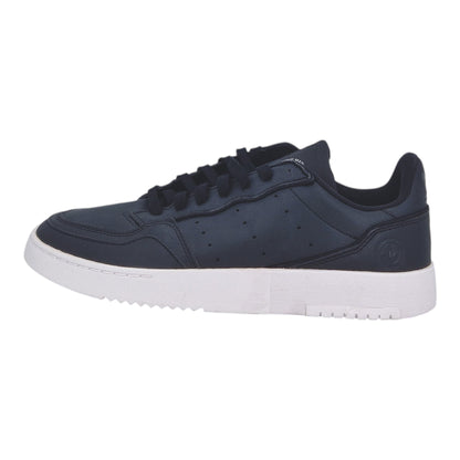 Brand Dealers Arena e.K. - BDA24: Navy blue vegan leather Adidas Supercourt sneakers with white soles and perforated 3-stripes.