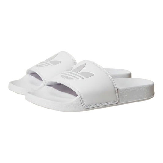 Brand Dealers Arena e.K. - BDA24 white Adidas Adilette Lite slip-on sandals with embossed logo and 3-stripes detail. Comfortable, synthetic material.