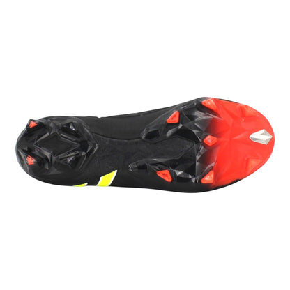 Brand Dealers Arena e.K. - BDA24 black Adidas Predator Edge.1 FG football boots with red and yellow accents, synthetic upper, textile lining, and lace-up closure.