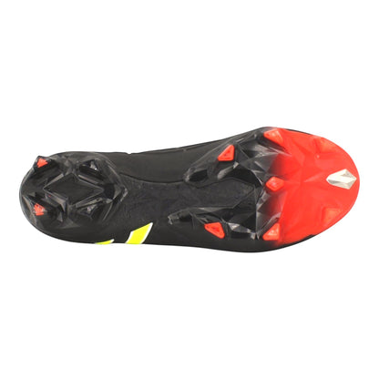 Brand Dealers Arena e.K. - BDA24 black Adidas Predator Edge.1 FG football boots with red and yellow accents, synthetic upper, textile lining, and lace-up closure.