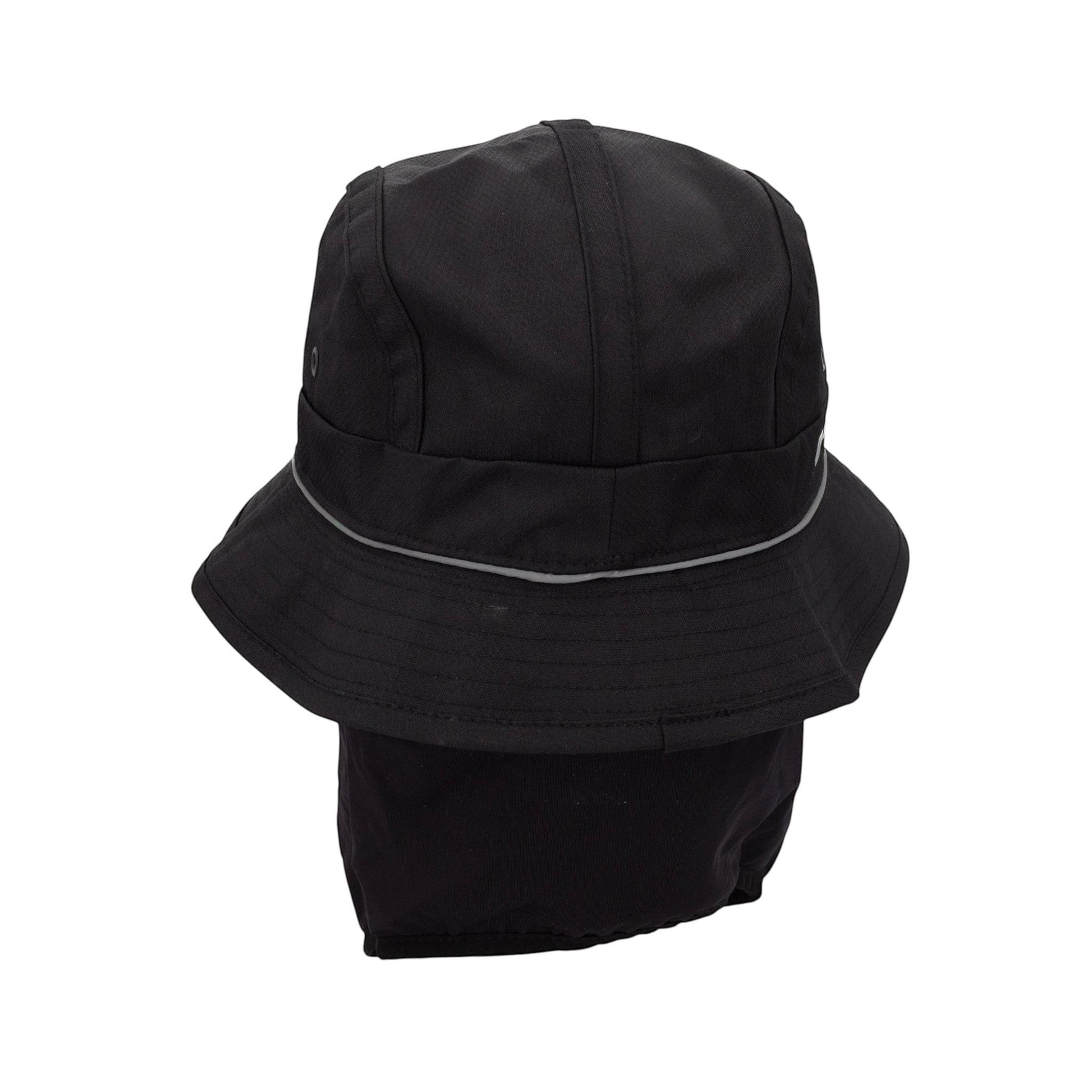 Brand Dealers Arena e.K. black polyester bucket hat with integrated face mask and reflective trim.