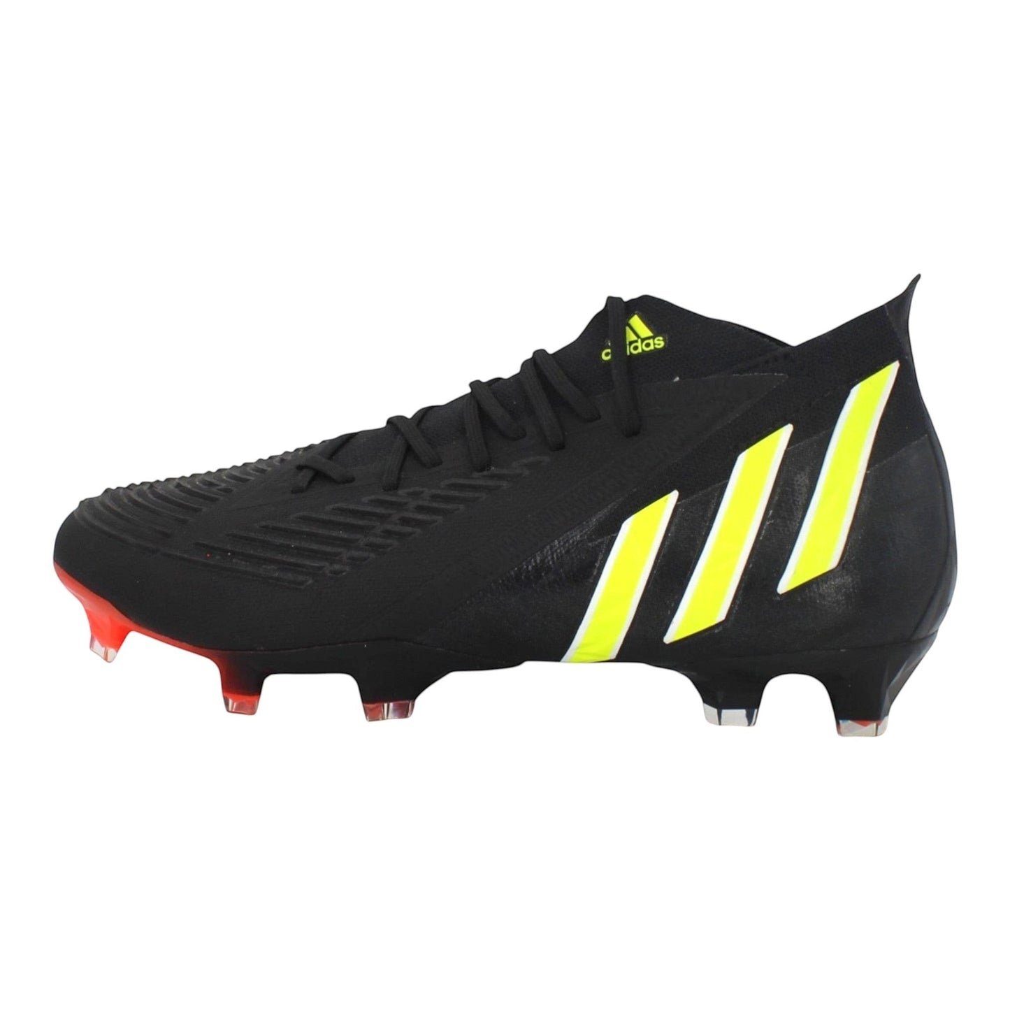 Brand Dealers Arena e.K. - BDA24 black Adidas Predator Edge.1 FG football boots with yellow stripes and red accents.