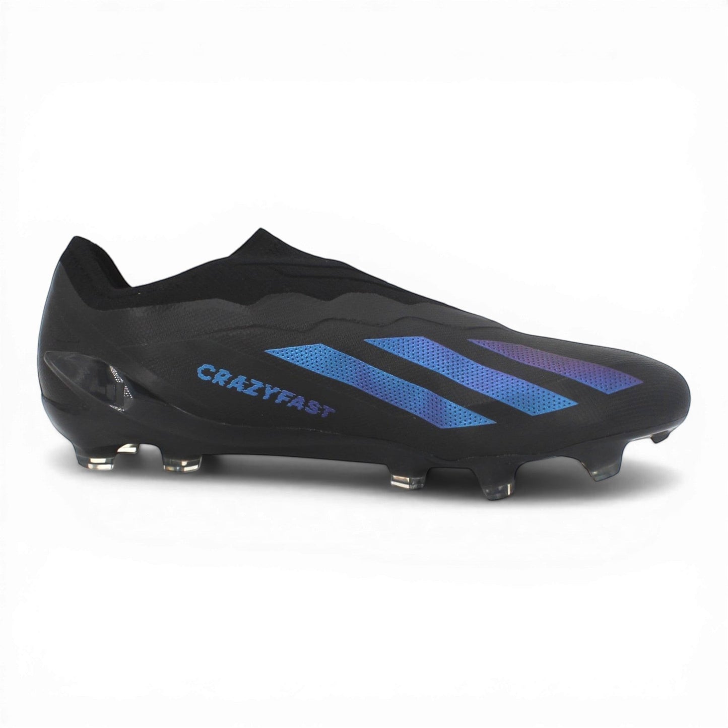 Brand Dealers Arena e.K. black Adidas X Crazyfast.1 LL FG laceless football boots with iridescent 3-stripes and synthetic upper.
