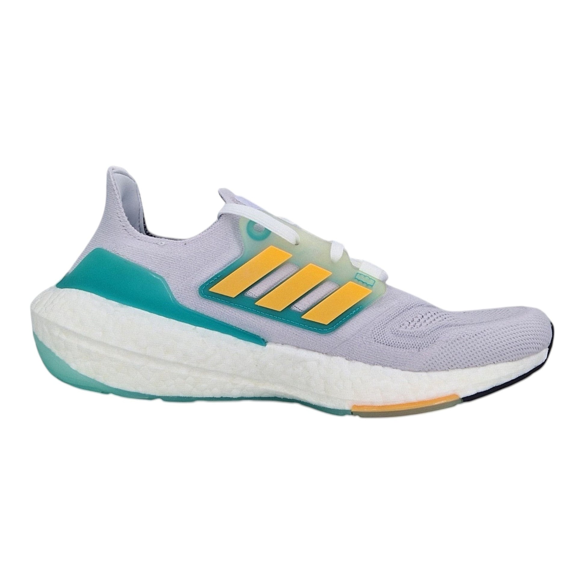 Brand Dealers Arena e.K. - BDA24 Adidas Ultraboost 22 light grey textile and synthetic running shoes with yellow and teal accents.