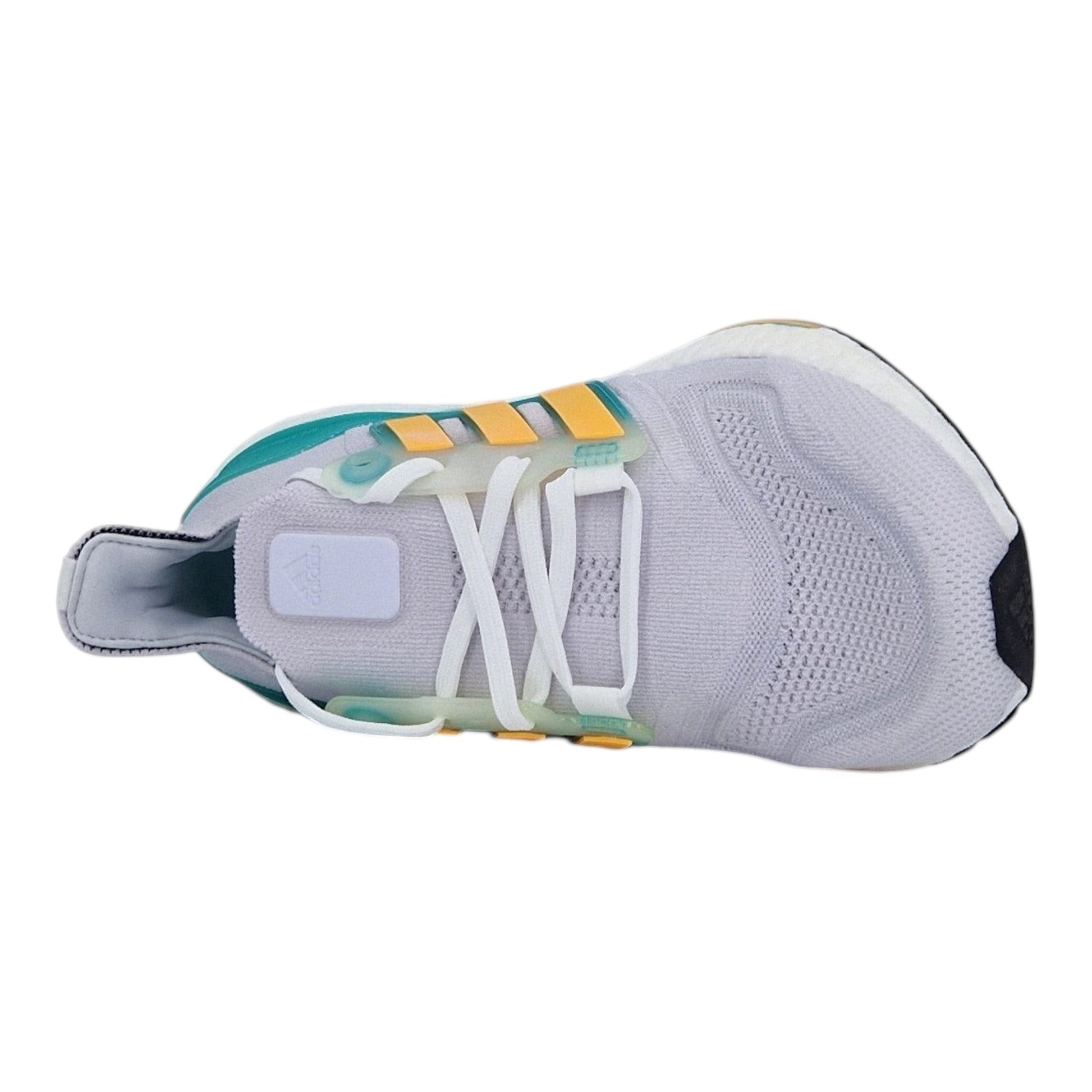 Brand Dealers Arena e.K. - BDA24 white Adidas Ultraboost 22 running shoes with teal and yellow accents, textile and synthetic upper, lace-up closure.