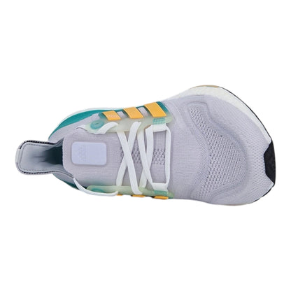 Brand Dealers Arena e.K. - BDA24 white Adidas Ultraboost 22 running shoes with teal and yellow accents, textile and synthetic upper, lace-up closure.