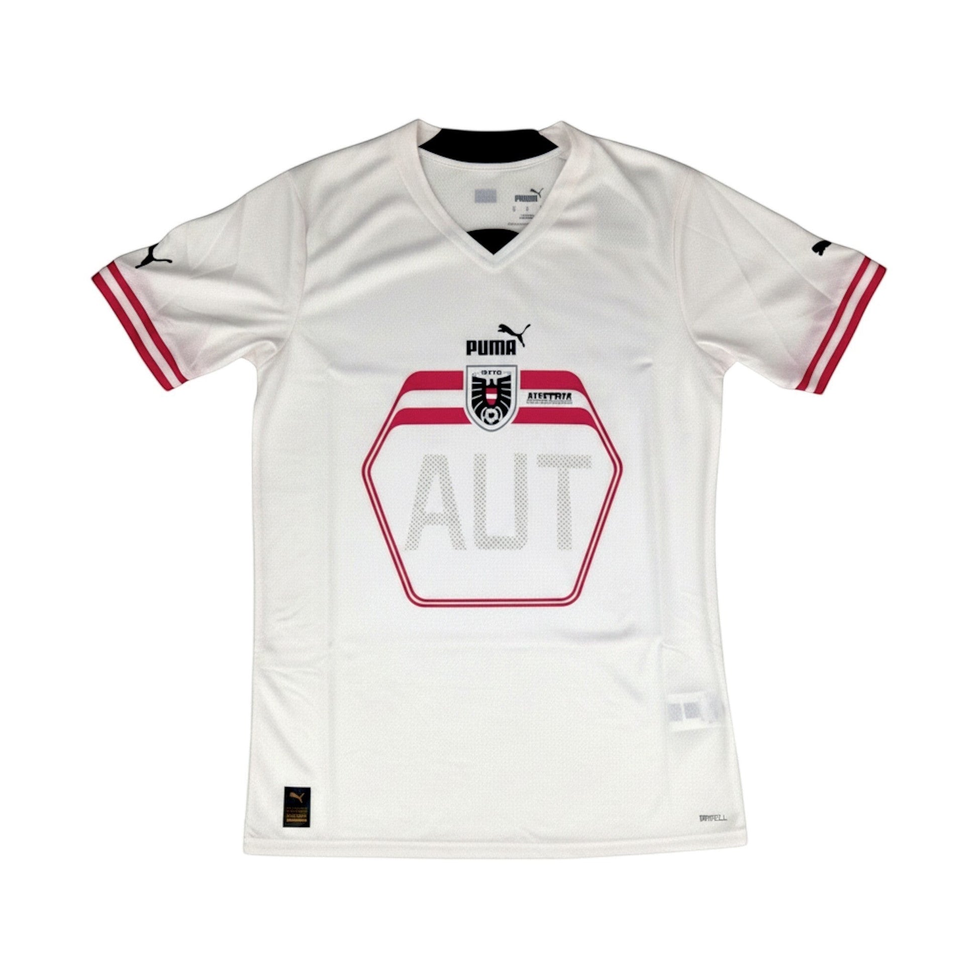 Puma Öfb Away Replica Trikot für Herren, weiß mit roten Akzenten und "AUT"-Aufdruck. Material: Polyester.