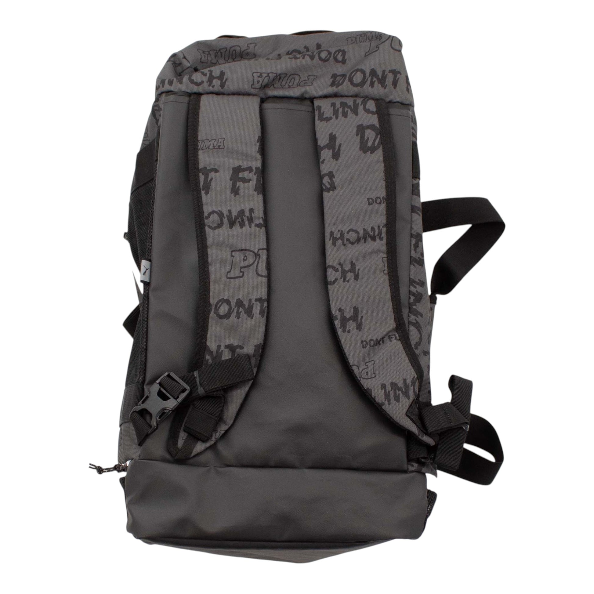 Brand Dealers Arena e.K. - BDA24 Puma basketball duffle bag in black with all-over logo print, convertible to backpack with padded straps.