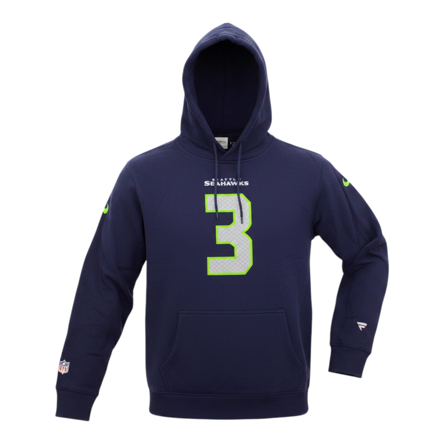 Brand Dealers Arena e.K. navy blue Seattle Seahawks NFL hoodie with Russell Wilson's number 3 on the chest and back. Made of 80% cotton, 20% polyester.